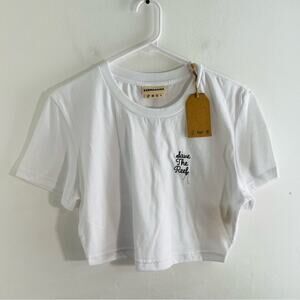 NWT Karmagawa Save The Reef White Black Embroidered Short Sleeve Crop Top Large
